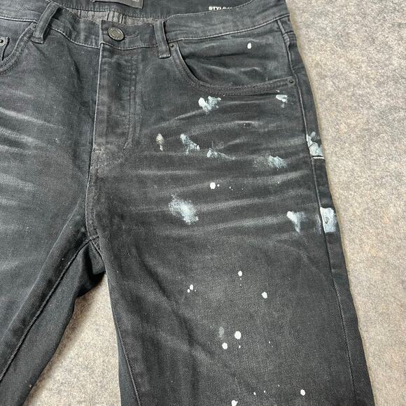 Purple Brand Men's Black Resin Knee Ripped Jean 3D Hand Painted Splatter Size 31 - Picture 4 of 13